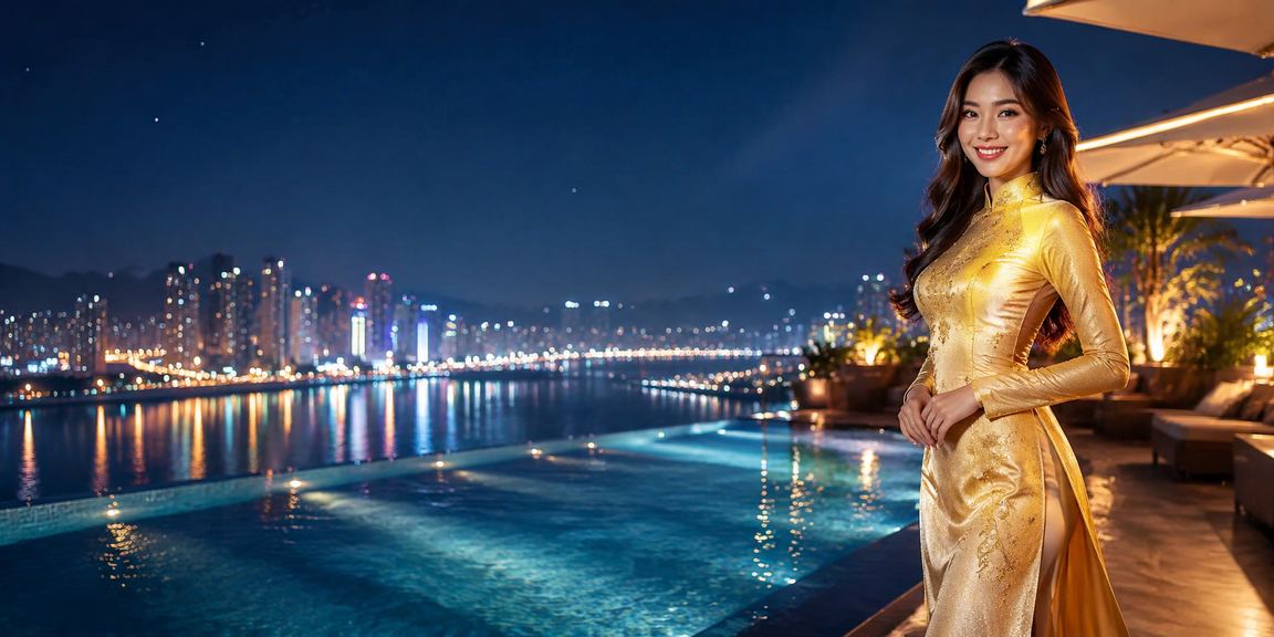 Bối cảnh Nha Trang với hình ảnh slots và người dùng Việt trong trang phục áo dài